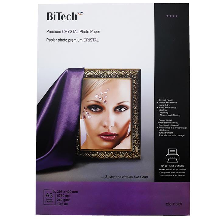 کاغذ چاپ عکس کریستال 260 گرم بای تک سایز A3 بسته 20 عددی BiTech Crystal Photo Paper A3 pack of 20